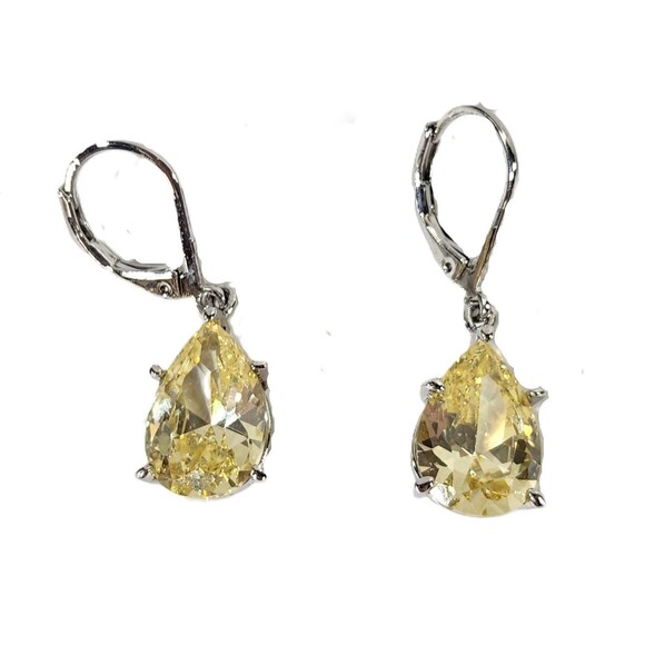 Simulated Canary Diamond Teardrop Earrings Elizabeth Taylor Mark Faceted Jewelry - Picture 5 of 8